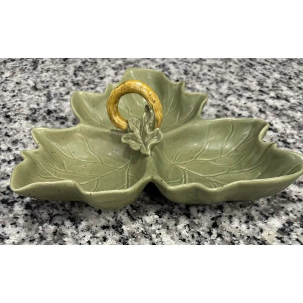 Williams-Sonoma Barbara Eigen Harvest Pumpkin 3 Leaf Relish Dish Olive Green